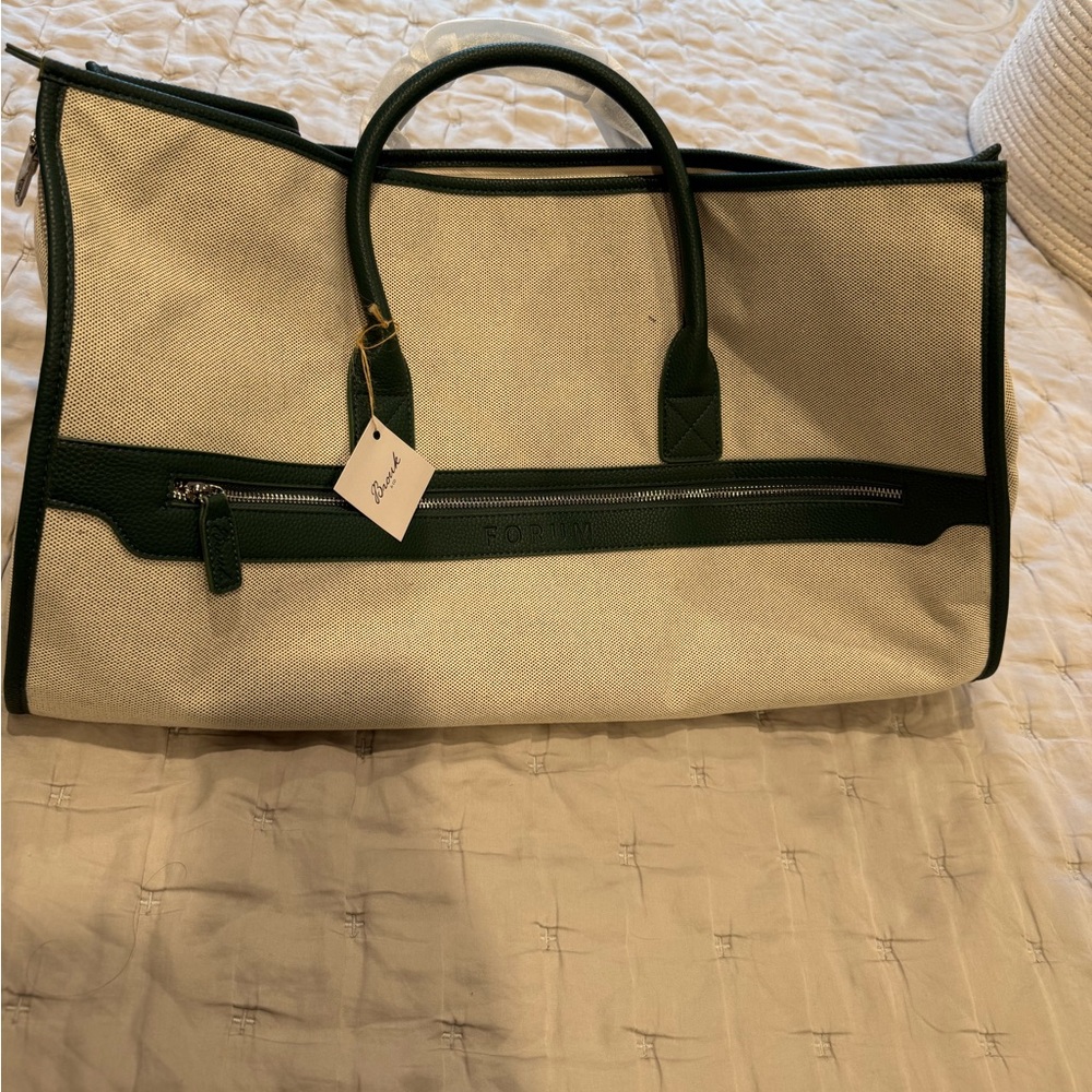 Brouk & Co Canvas duffel and garment Tote with Green Trim